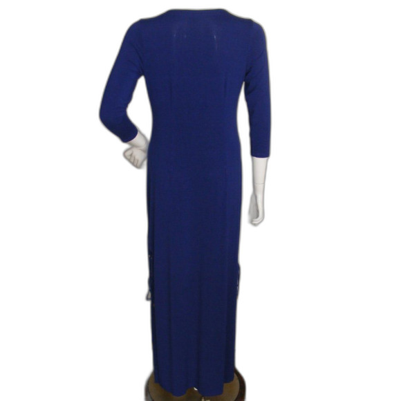 TOMMY BAHAMA Maxi Dress, S, Solid Blue, 3/4 sleeves, Lace-up Vent/Slit, Jersey - Picture 5 of 10